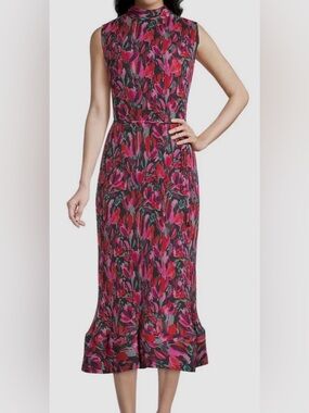 Milly Floral High Neck Dress in Pink & Red Absolutely Stunning Size 4 #classic